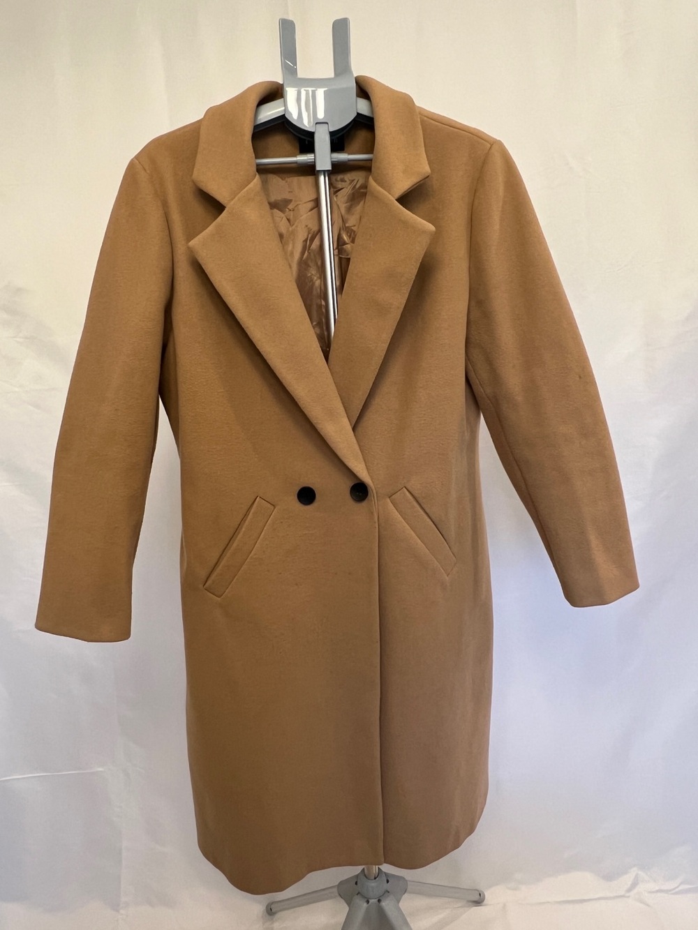 Tailored Double-Breasted Wool Blend Camel Peacoat for Women